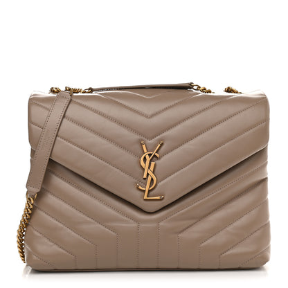Saint Laurent Calfskin Y Quilted Monogram Medium Loulou Chain Satchel Dark Beige 1 of 10