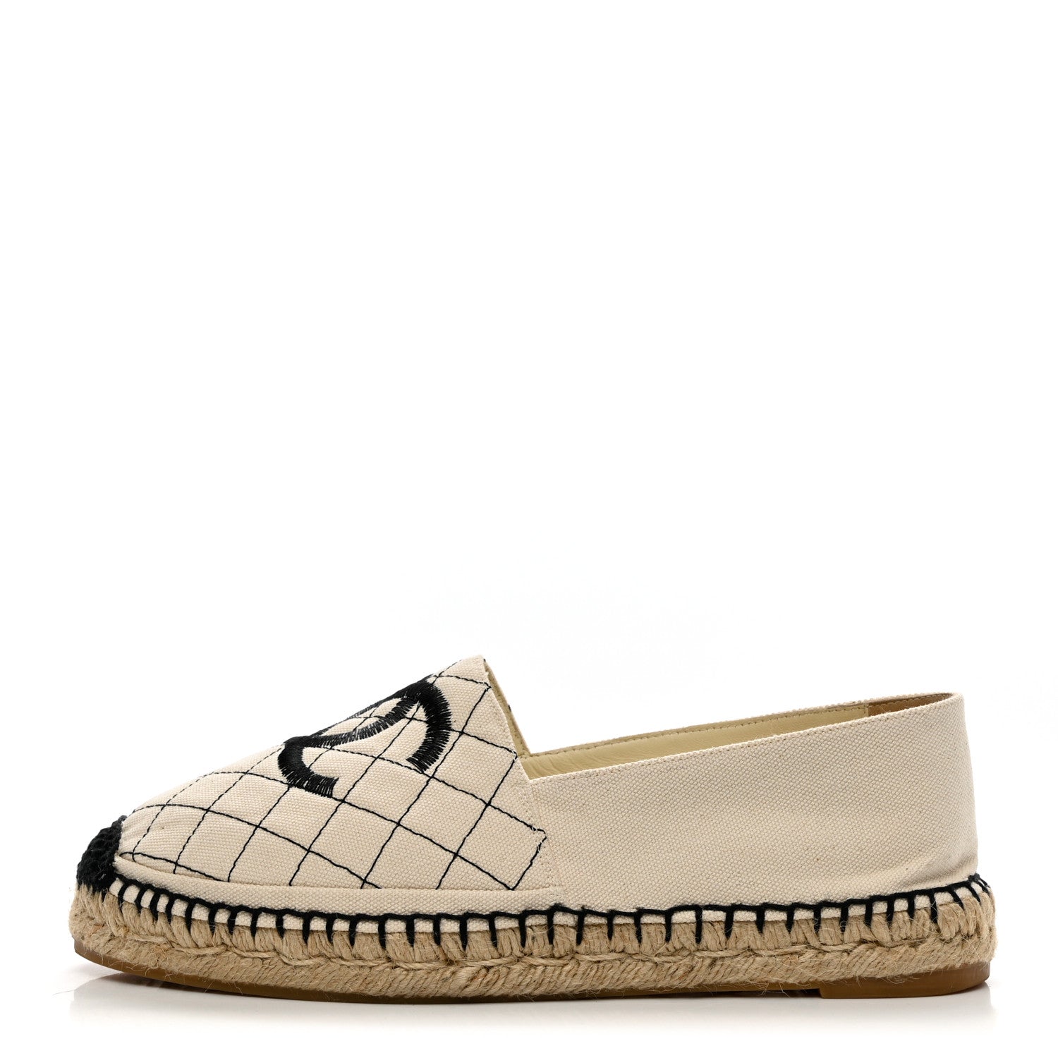 Chanel Fabric Biarritz CC Espadrilles 39 Beige Black 1 of 9