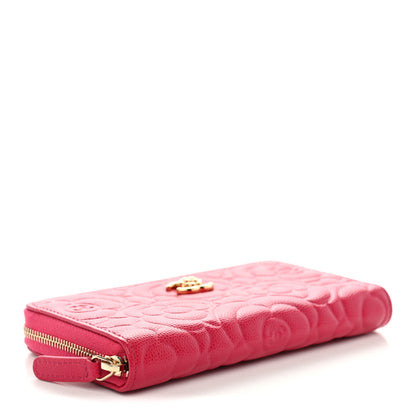 Chanel Caviar Camellia Embossed Large Zip Around Gusset Wallet Pink 4 of 10