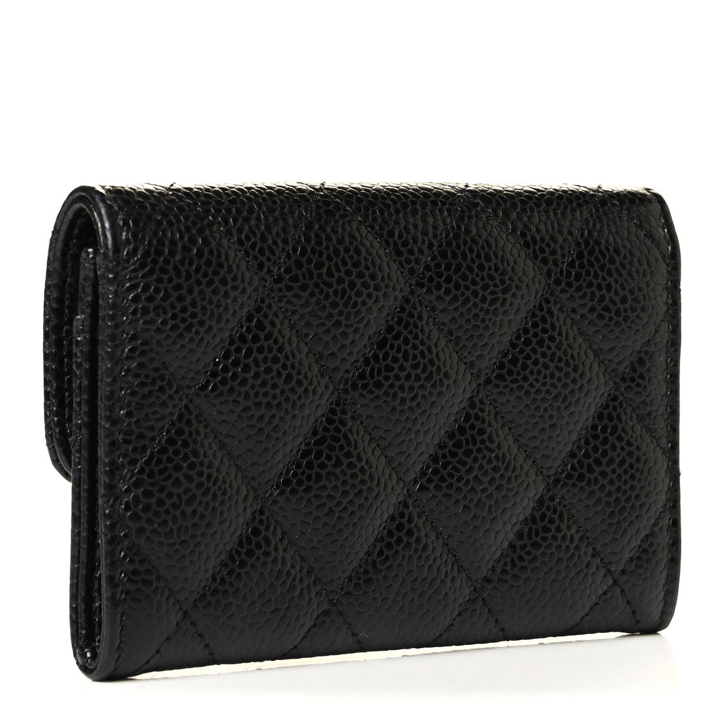 Caviar Quilted Flap Card Holder Black