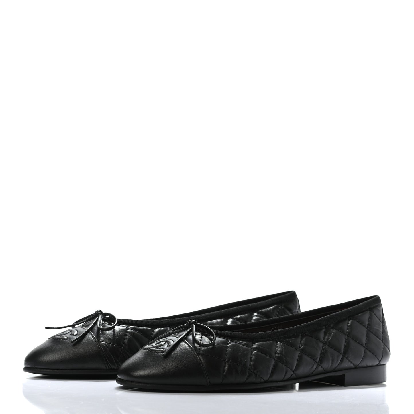 Aged Calfskin Quilted CC Cap Toe Ballerina Flats 37.5 Black