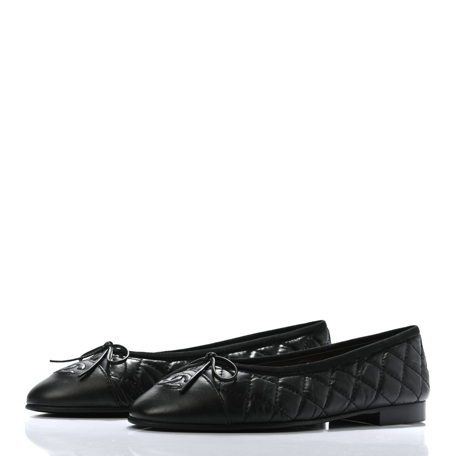 Chanel Aged Calfskin Quilted CC Cap Toe Ballerina Flats 37.5 Black 3 of 7
