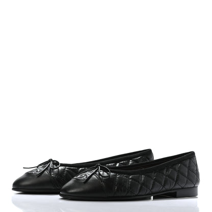 Chanel Aged Calfskin Quilted CC Cap Toe Ballerina Flats 37.5 Black 3 of 7