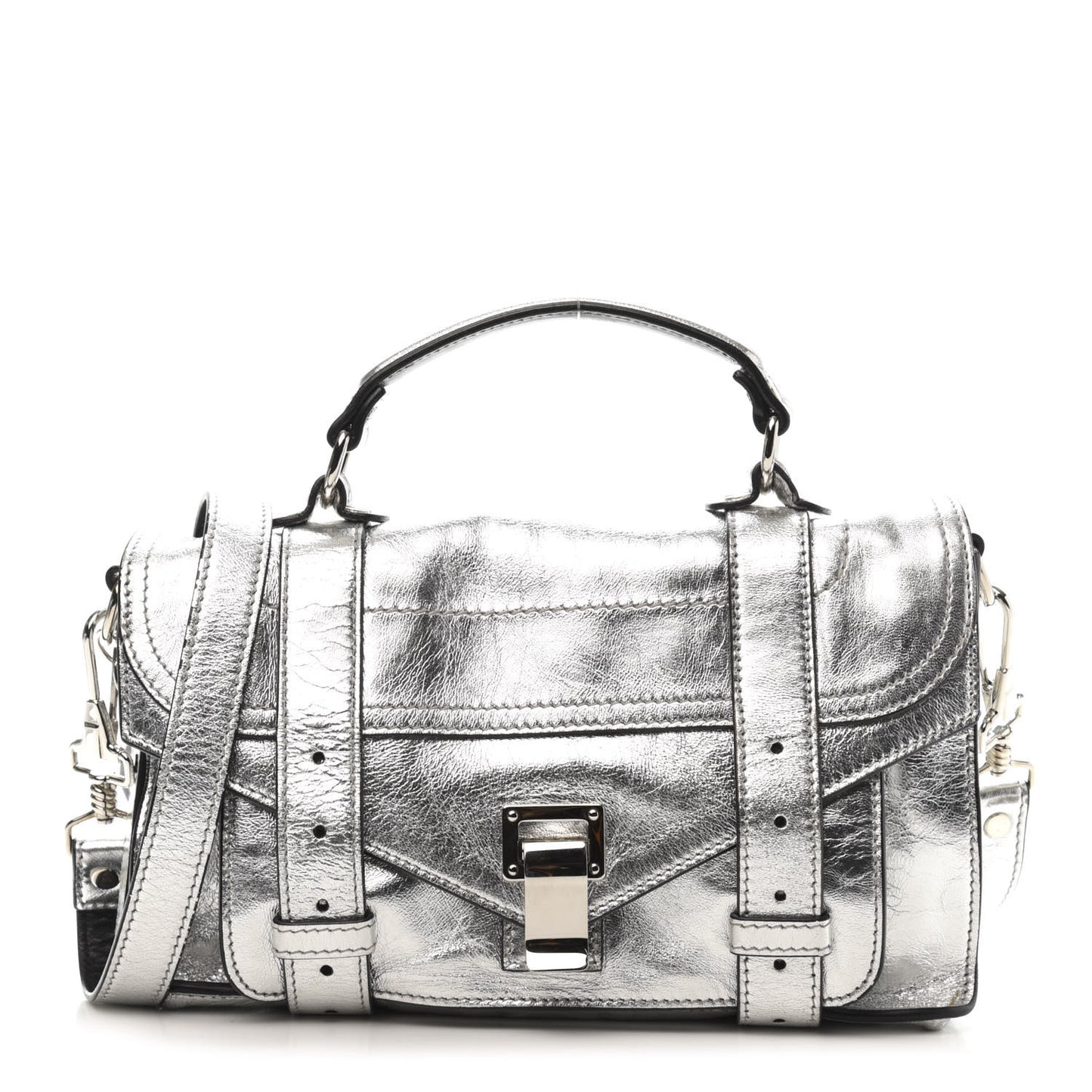 Metallic Lambskin PS1 Tiny Satchel Silver