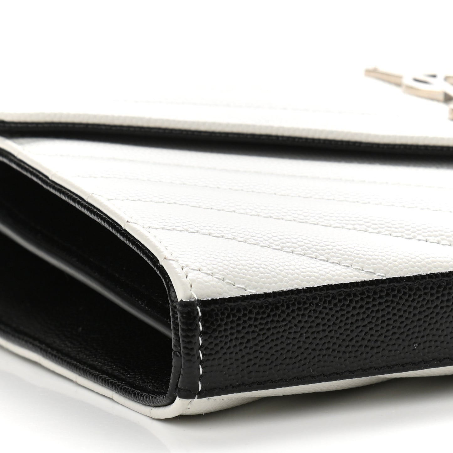 Grain De Poudre Matelasse Bi-Color Chevron Monogram Chain Wallet White Black