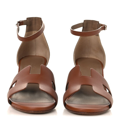 Hermes Calfskin Legend Wedge Sandals 38 Gold 3 of 9