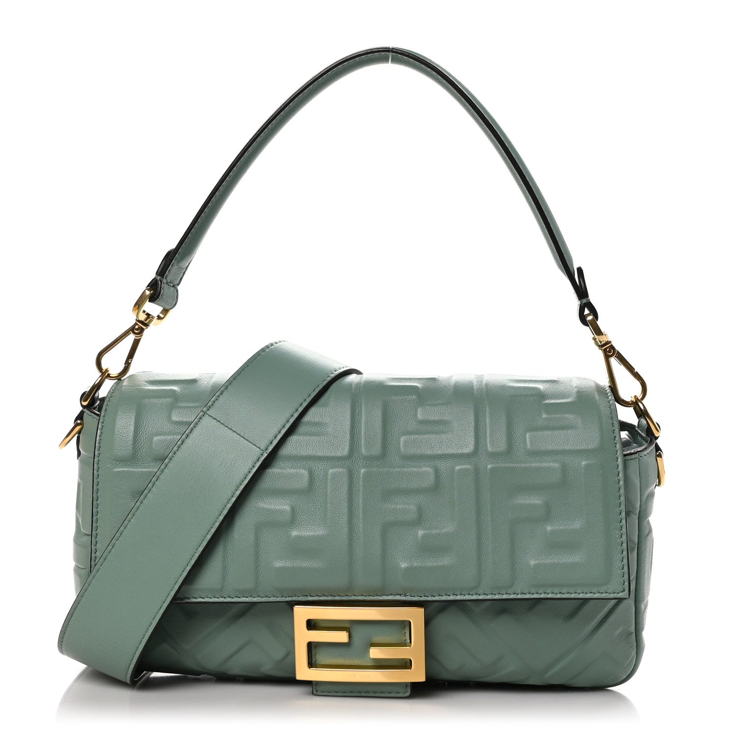 Fendi Nappa FF 1974 Embossed Baguette Menta 1 of 9