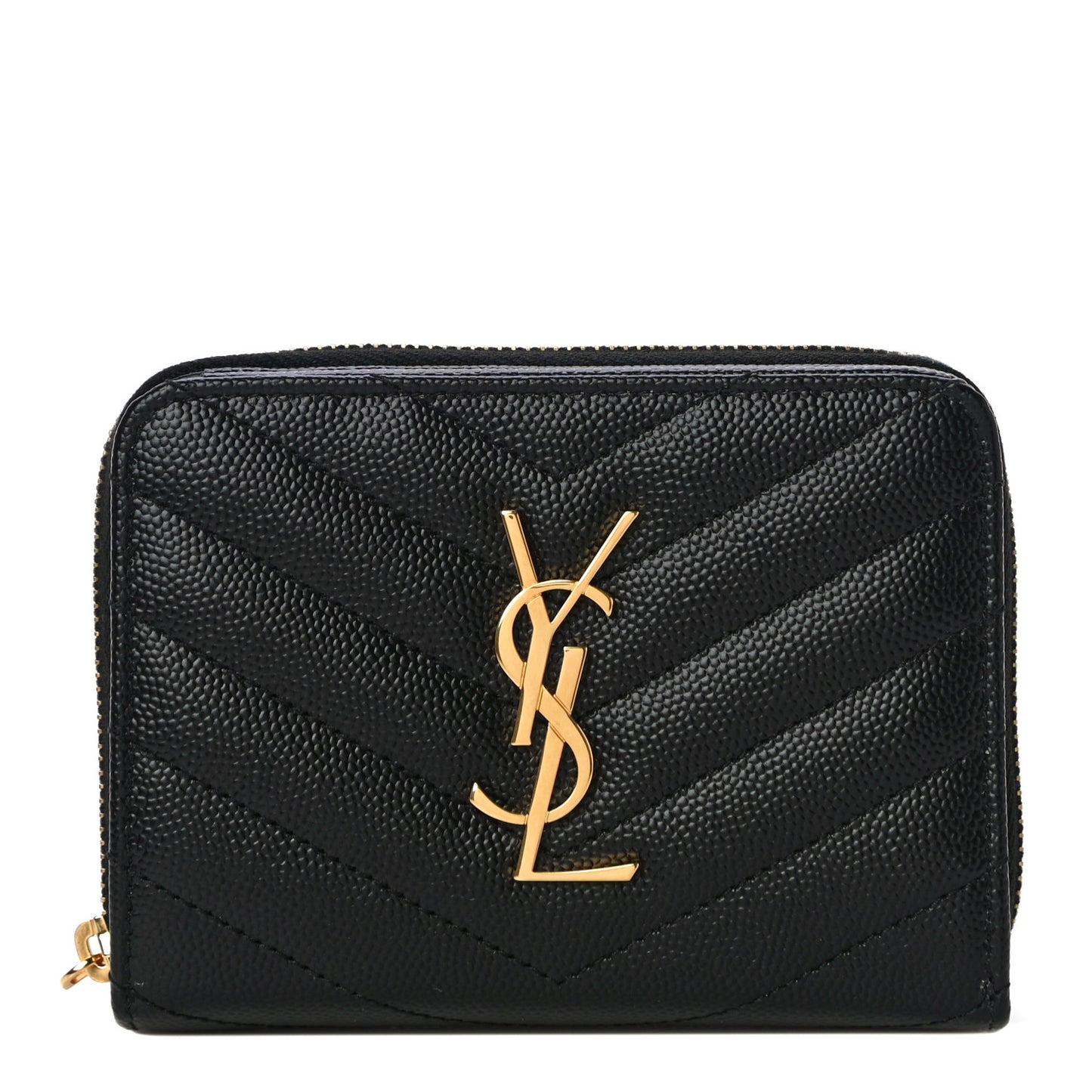 Grain De Poudre Matelasse Chevron Monogram Compact Zip Around Wallet Black