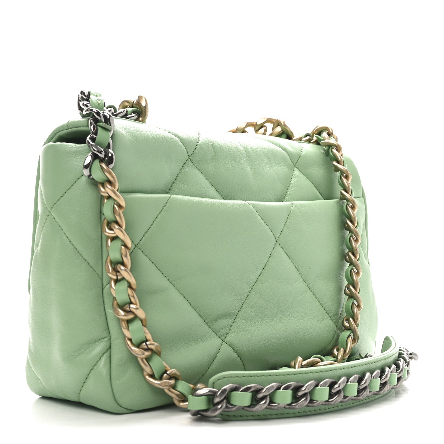 Chanel Goatskin Quilted Medium Chanel 19 Flap Light Green 1714177