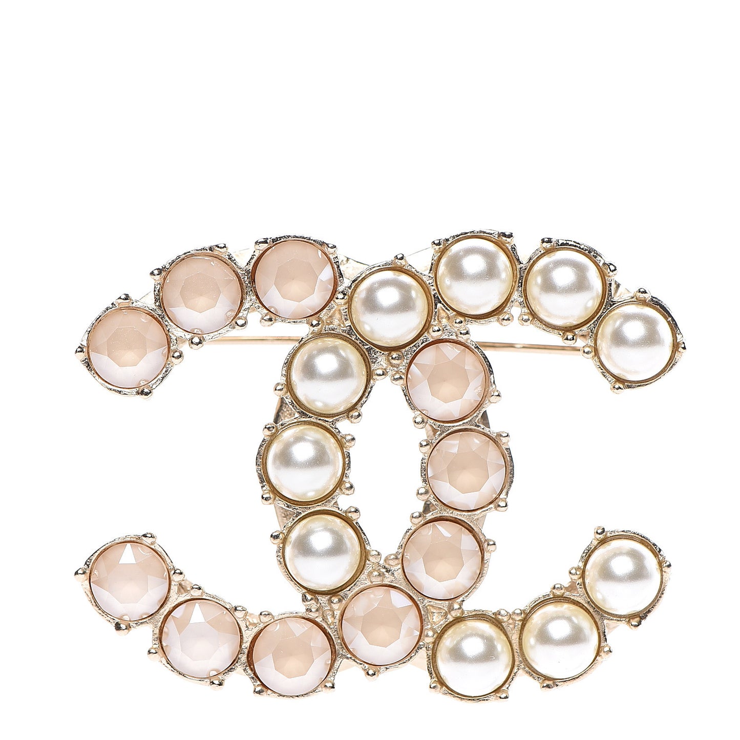 Pearl Crystal CC Brooch Light Pink Gold