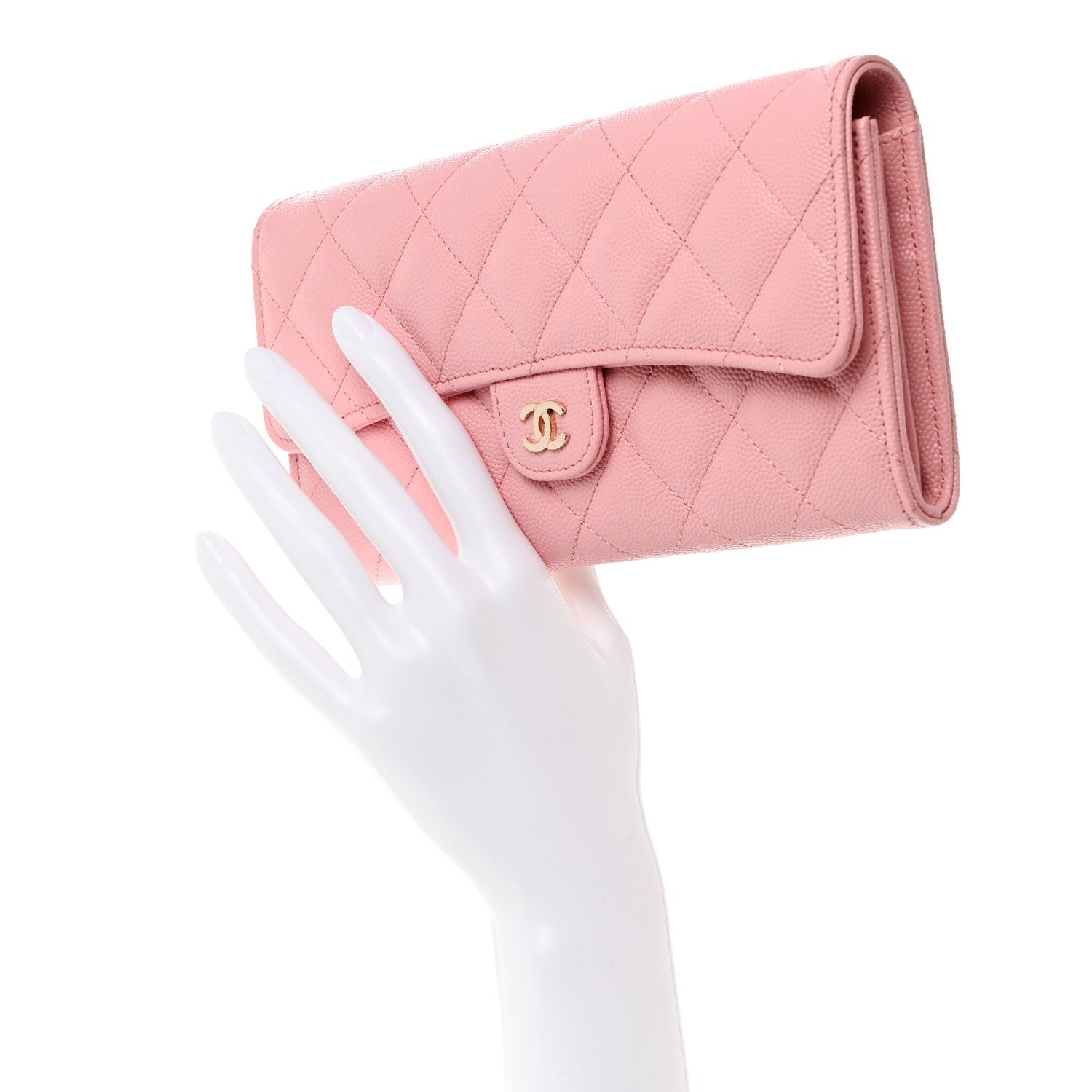 Chanel Caviar Quilted Large Gusset Flap Wallet Light Pink 2 of 8