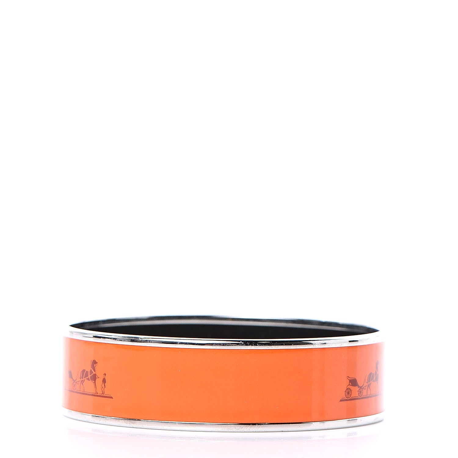Hermes Enamel Printed Wide Caleche Bracelet 70 Orange 3 of 5