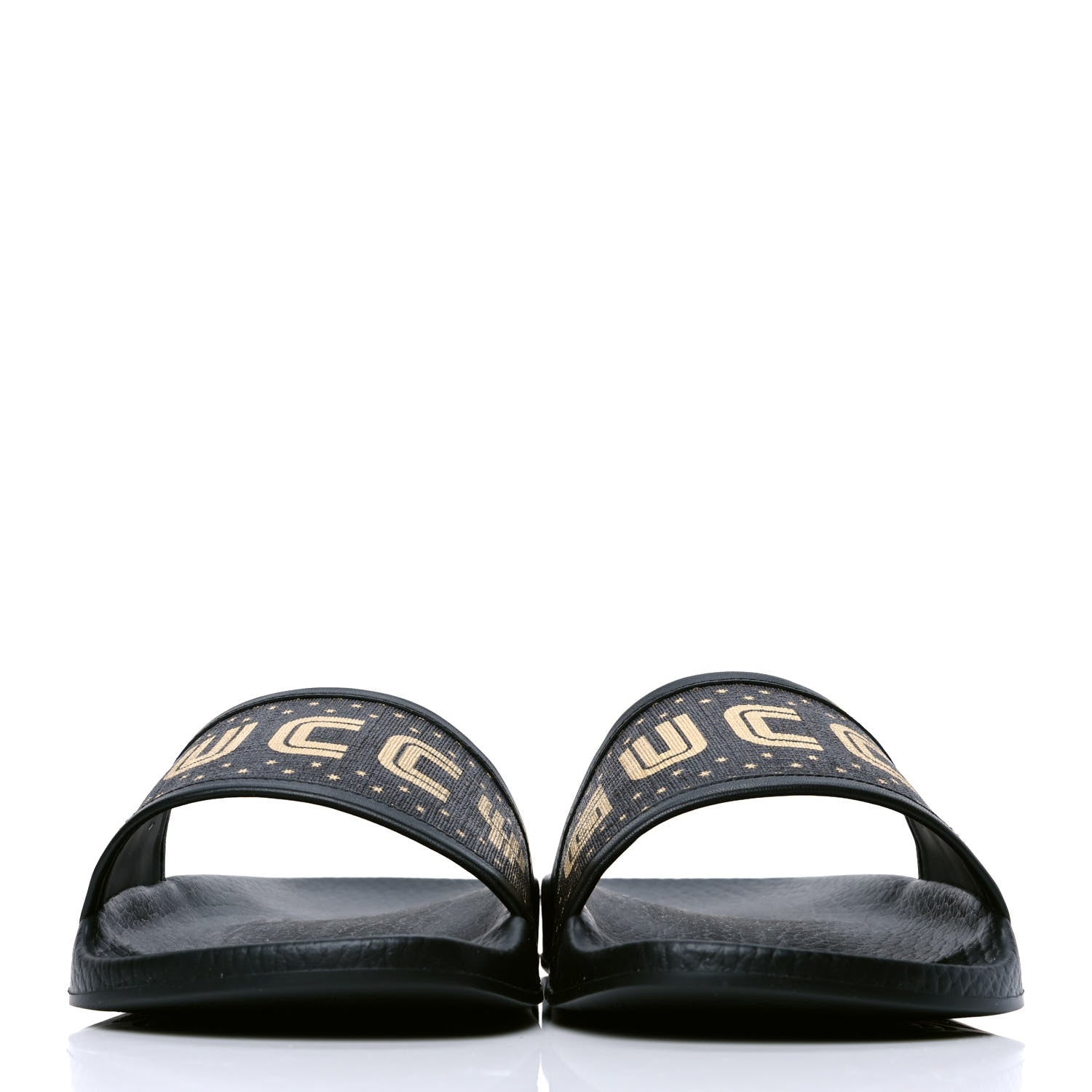Gucci X SEGA Supreme Canvas GUCCY Stars Womens Slide Sandals 36 Black Gold 2 of 4