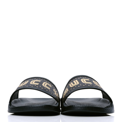 Gucci X SEGA Supreme Canvas GUCCY Stars Womens Slide Sandals 36 Black Gold 2 of 4