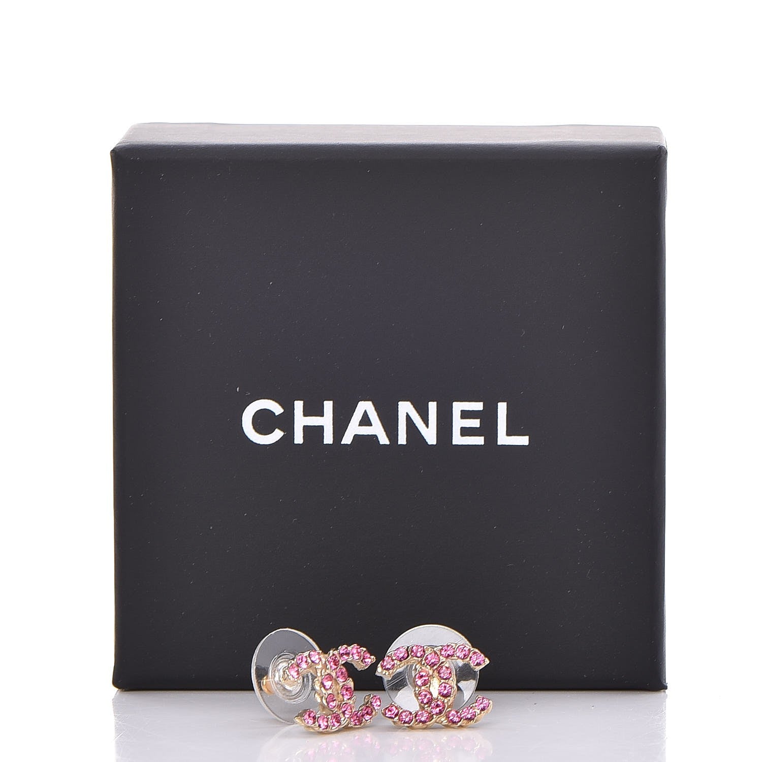 Chanel Crystal CC Earrings Gold Pink 6 of 6