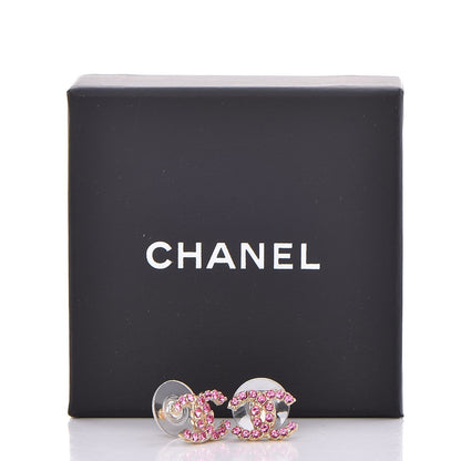 Chanel Crystal CC Earrings Gold Pink 6 of 6