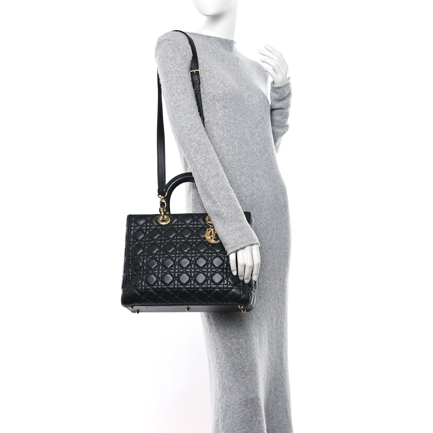 Christian Dior Lambskin Cannage Large Lady Dior Black 2 of 14