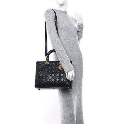 Christian Dior Lambskin Cannage Large Lady Dior Black 2 of 14