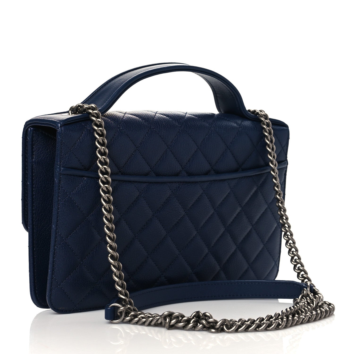 Chanel Goatskin Quilted Small CC University Top Handle Flap Blue 3 of 10