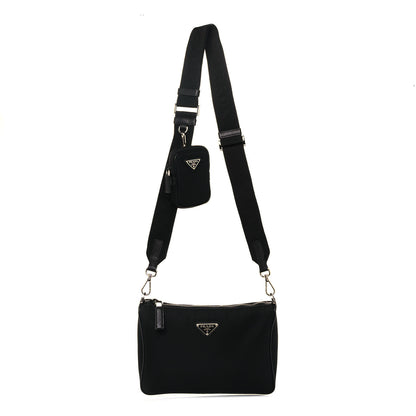 Prada Tessuto Nylon Saffiano Pocket Zippered Shoulder Bag Black 1 of 9