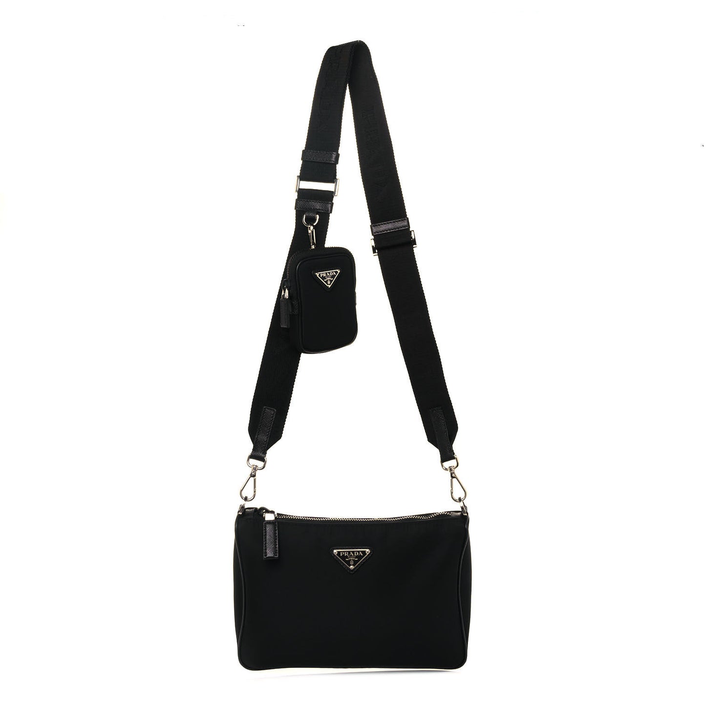 Tessuto Nylon Saffiano Pocket Zippered Shoulder Bag Black