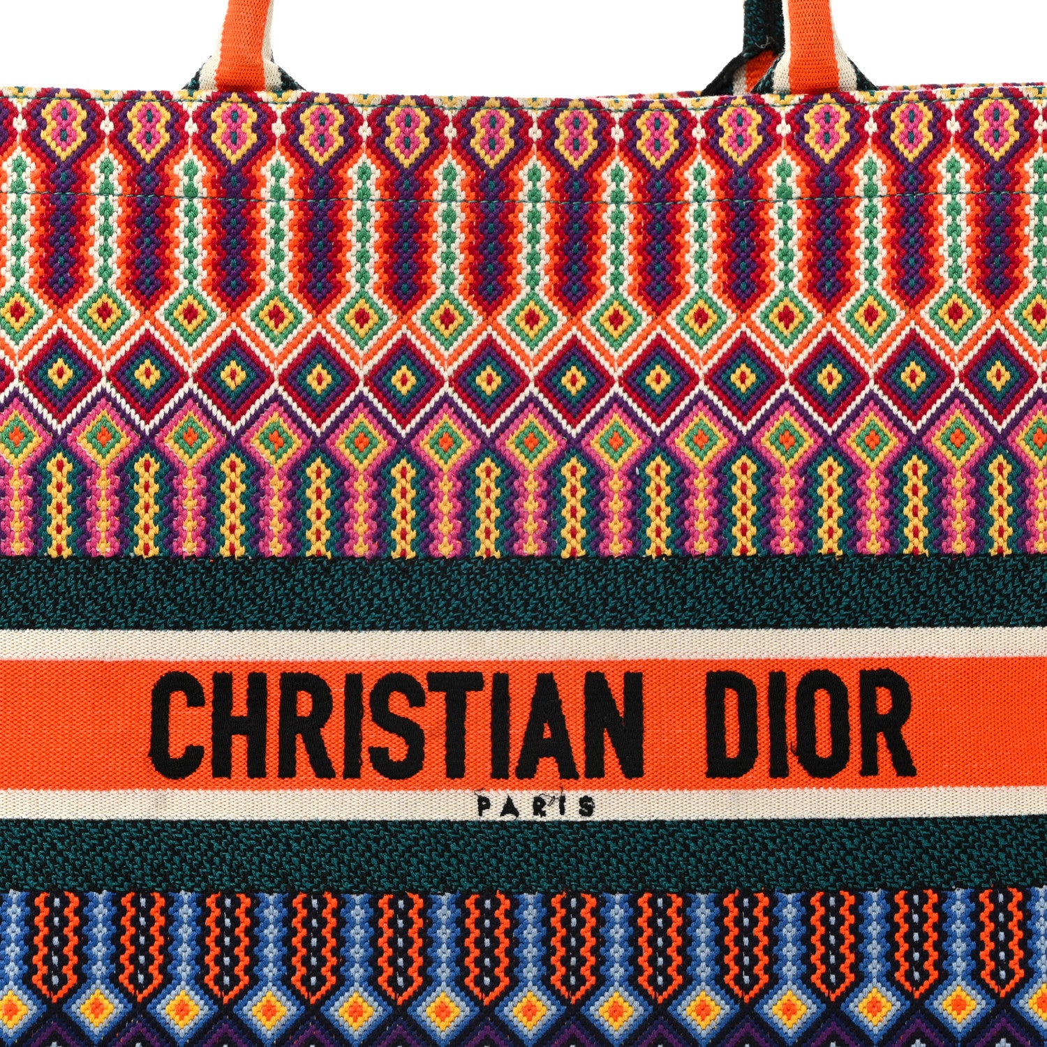 Christian Dior Canvas Embroidered Large Book Tote Orange Multicolor 8 of 11