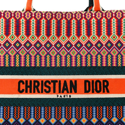 Christian Dior Canvas Embroidered Large Book Tote Orange Multicolor 8 of 11
