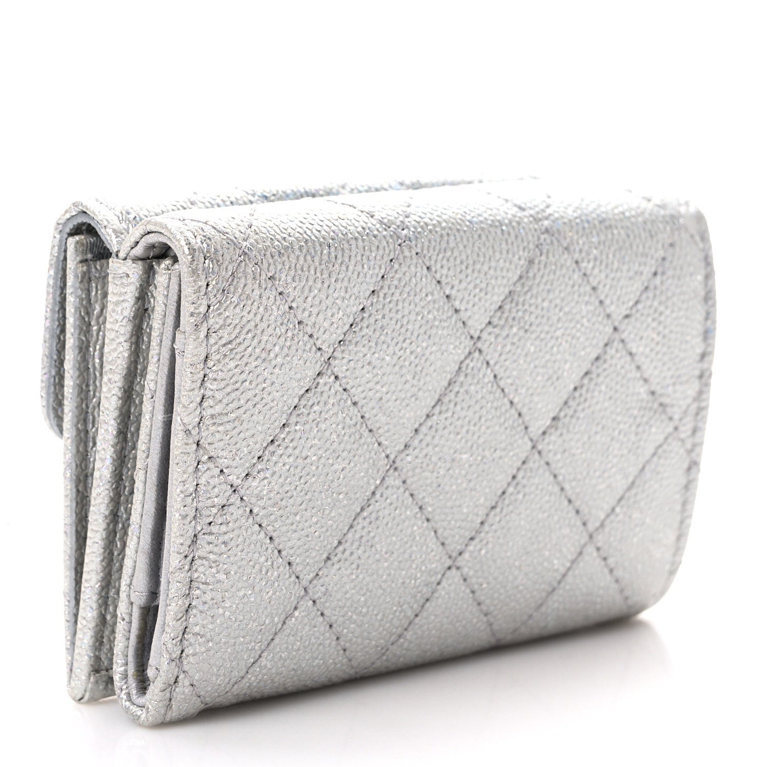 Chanel Caviar Quilted Double Flap Wallet Silver 3 of 8