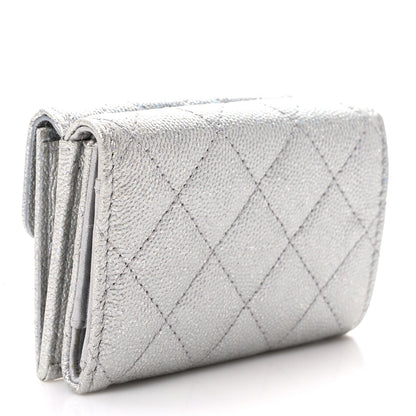 Chanel Caviar Quilted Double Flap Wallet Silver 3 of 8