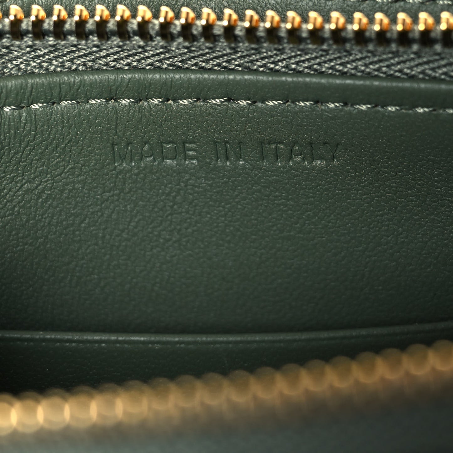 Calfskin Cannage Caro Zipped Pouch With Chain Cedar Green