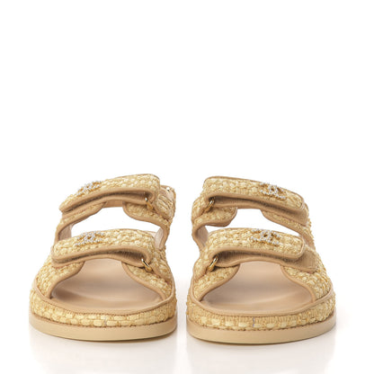 Chanel Braided Fabric Velcro Dad Sandals 39.5 Beige 2 of 9