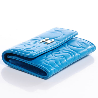 Chanel Lambskin Camellia Card Holder Turquoise 4 of 9