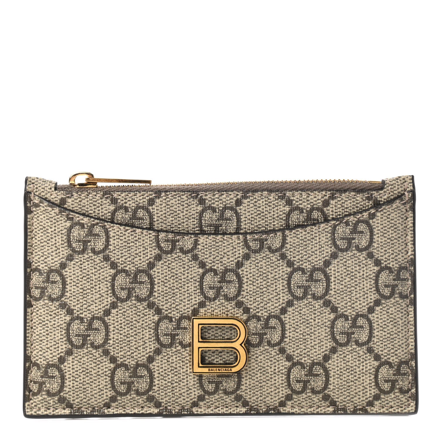 Gucci X BALENCIAGA GG Supreme Monogram Zip Card Case Beige Ebony 1 of 5
