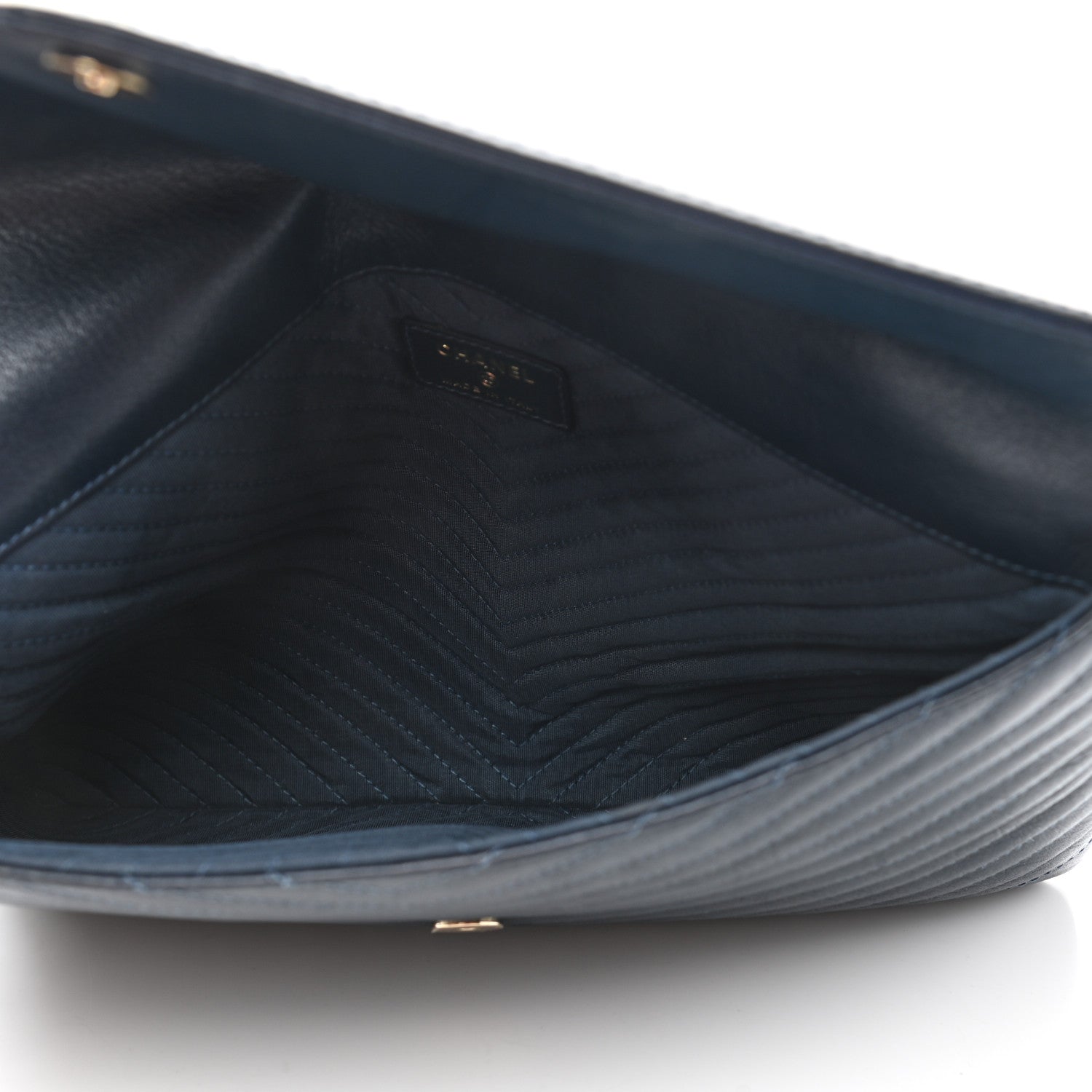 Chanel Calfskin Chevron Quilted Small Statement Envelope Clutch Navy 5 of 8