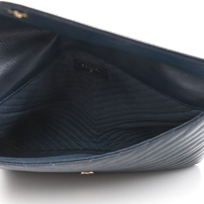 Chanel Calfskin Chevron Quilted Small Statement Envelope Clutch Navy 5 of 8