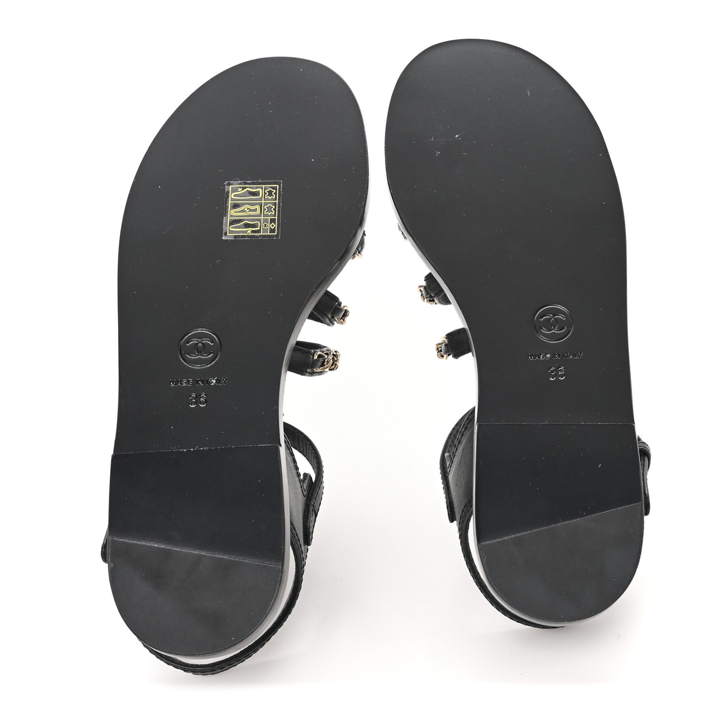 Calfskin Multi Chain CC Sandals 37 Black 36 Black