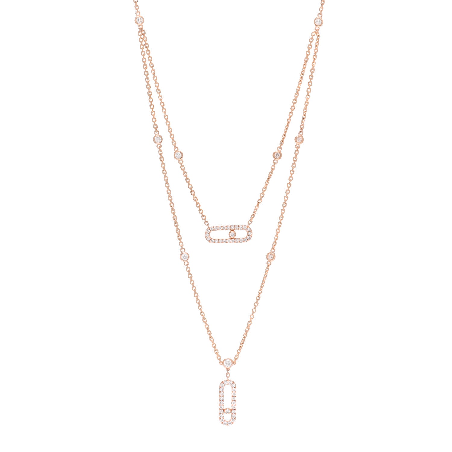 Messika 18K Rose Gold Diamond 2 Row Move Uno Pave Necklace 1 of 5