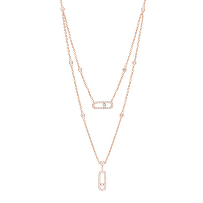 Messika 18K Rose Gold Diamond 2 Row Move Uno Pave Necklace 1 of 5