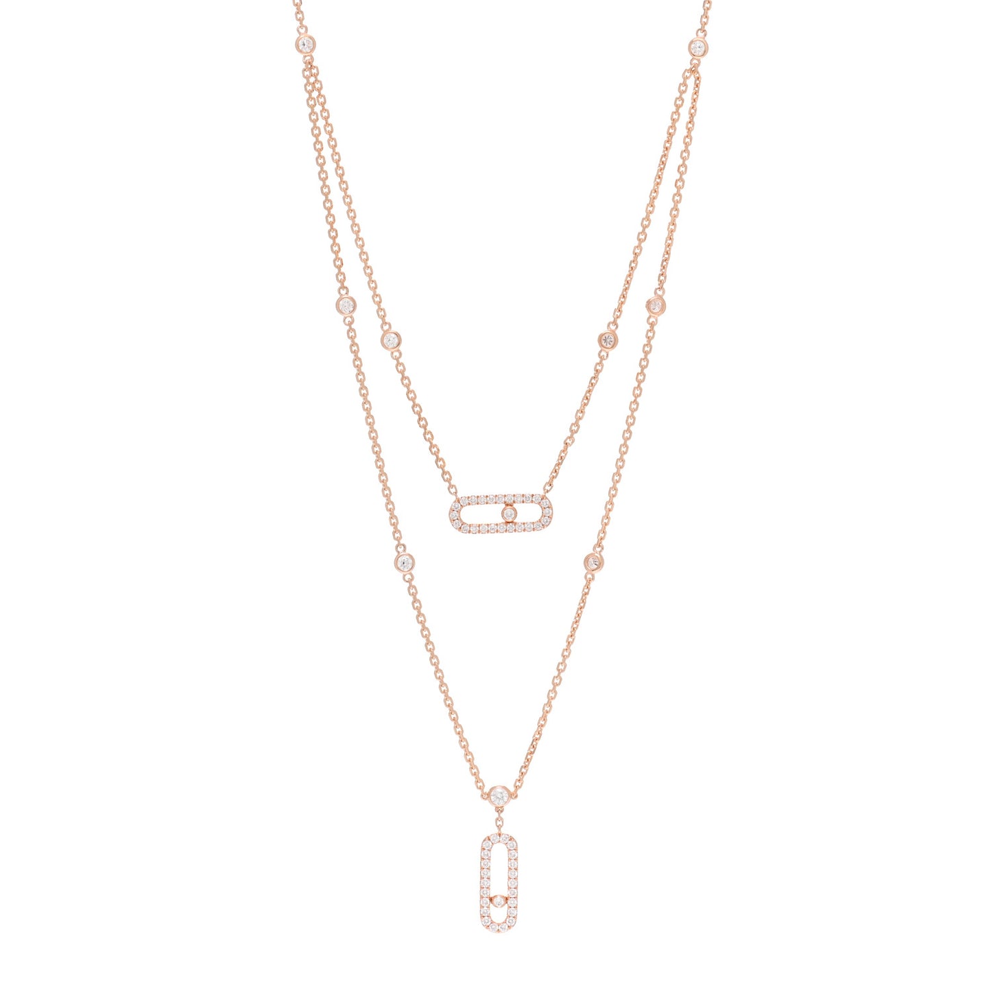 18K Rose Gold Diamond 2 Row Move Uno Pave Necklace