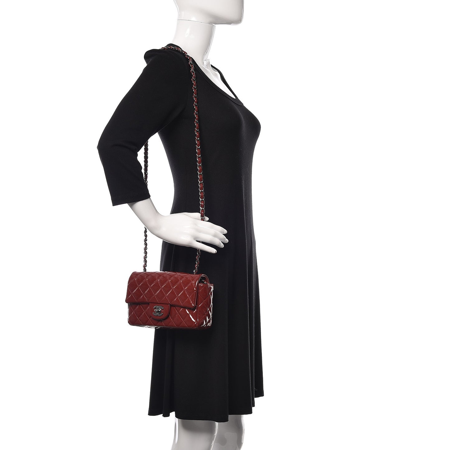 Patent Calfskin Quilted Mini Rectangular Flap Red