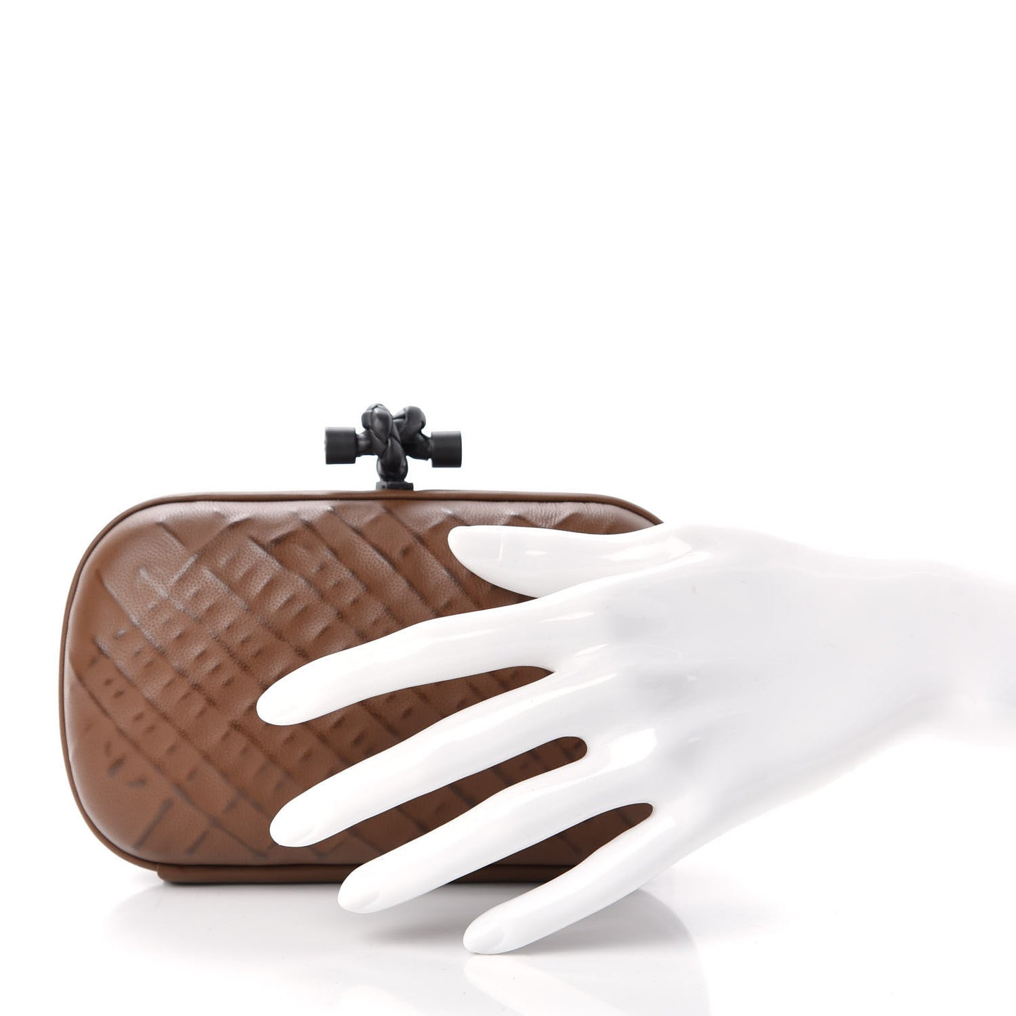 Nappa Embossed Knot Clutch Light Brown