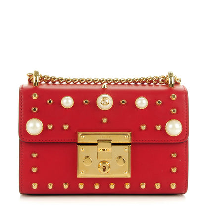 Gucci Calfskin Studded Small Padlock Shoulder Bag Hibiscus Red 1 of 7