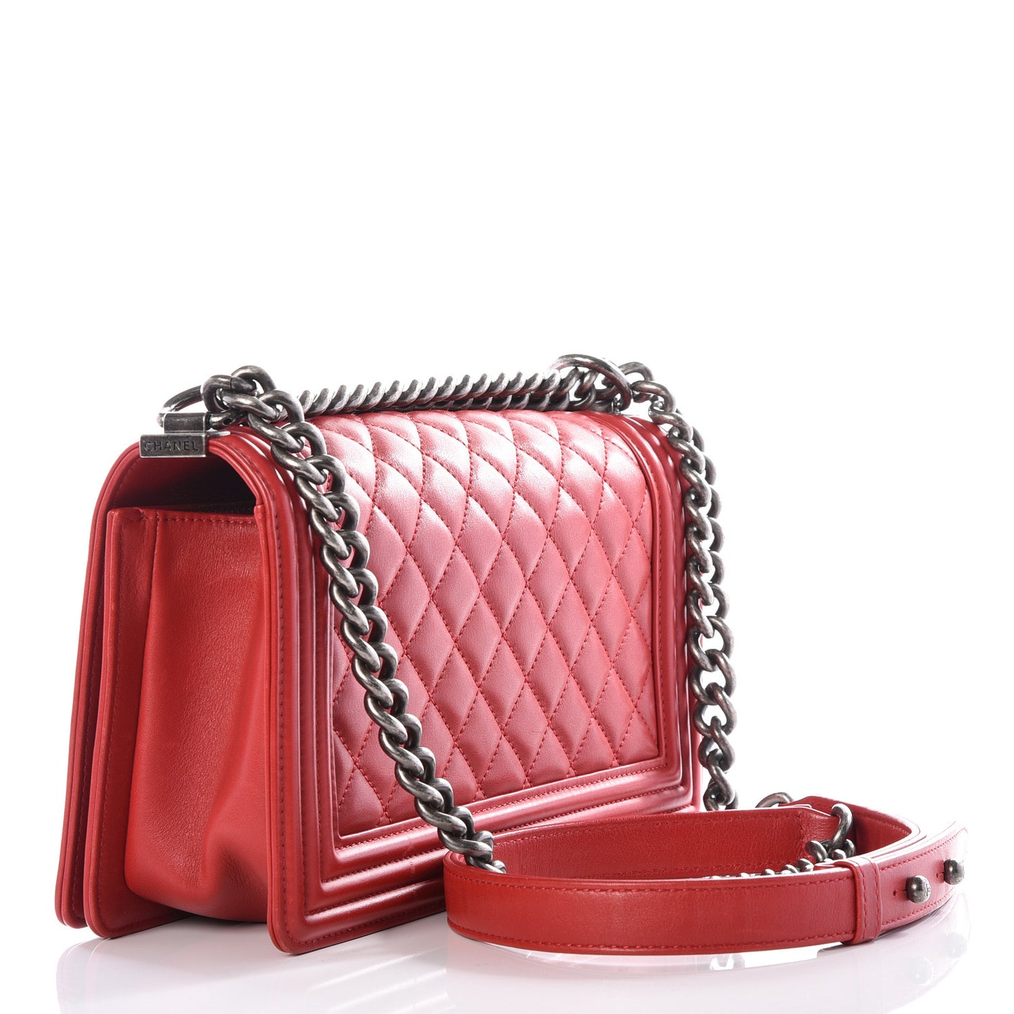 Calfskin Quilted Medium Boy Flap Red