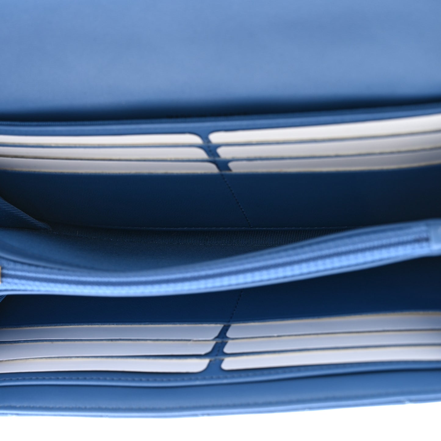 Lambskin Quilted Large Gusset Flap Wallet Blue