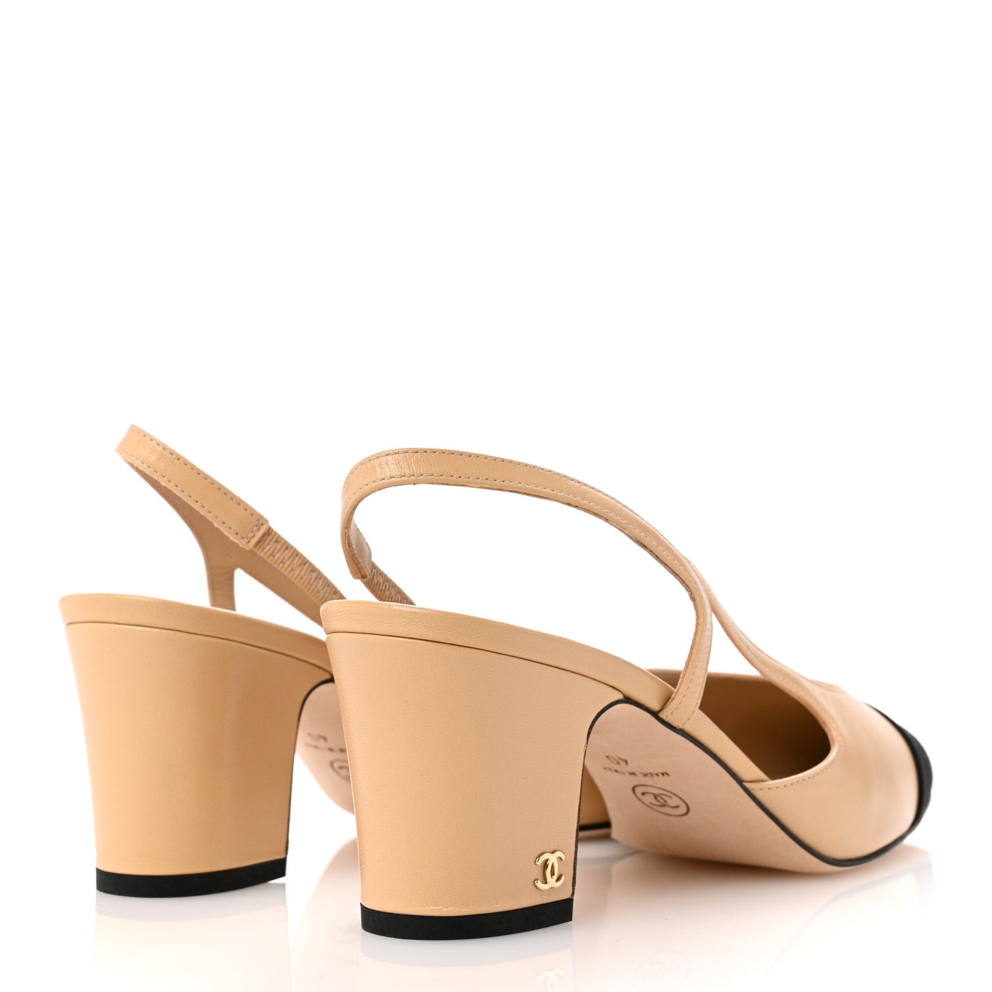Goatskin Grosgrain Cap Toe CC Slingback Pumps 40 Beige Black
