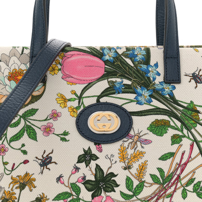 Gucci Canvas Medium Flora Tote White Multicolor Blue Agata 8 of 12