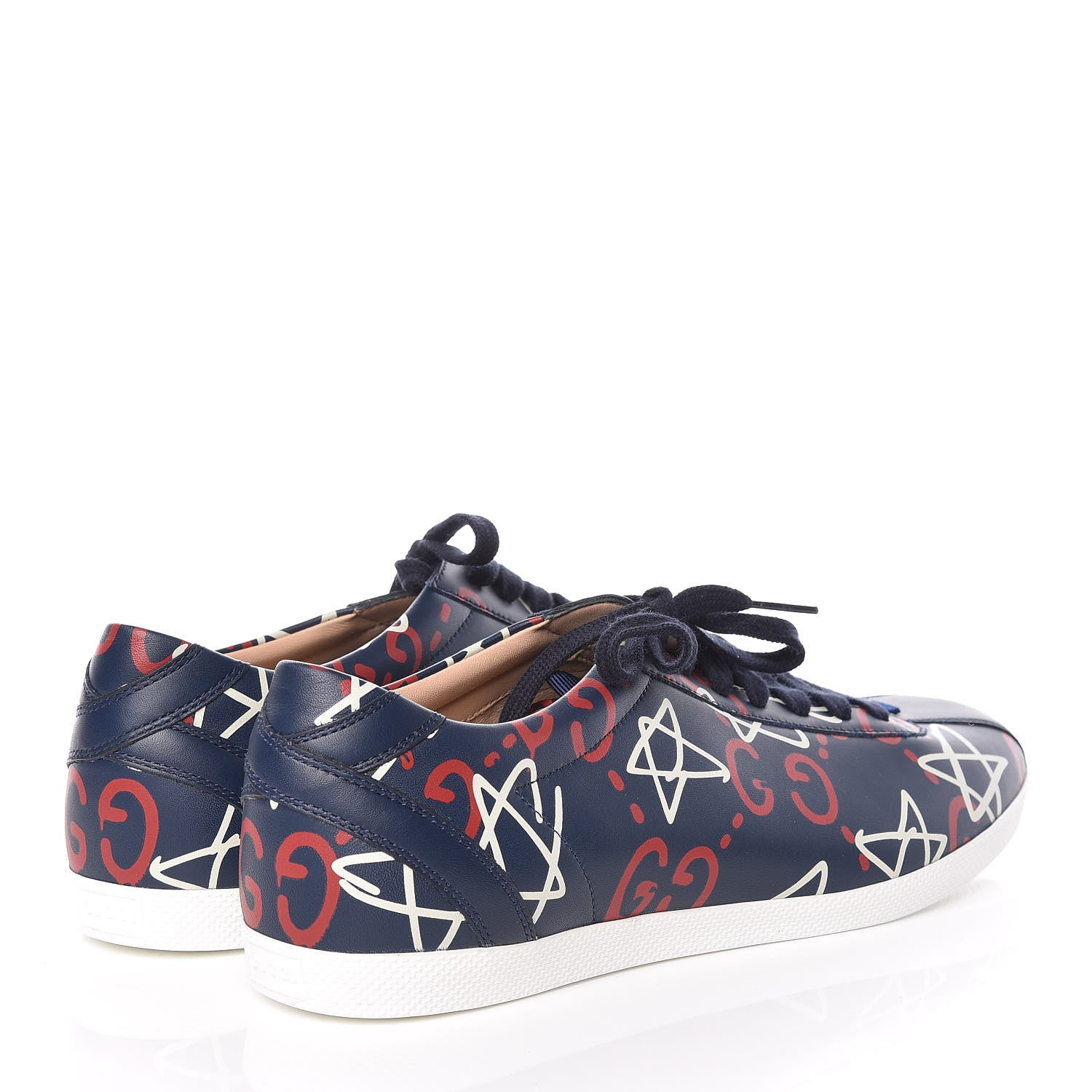 Gucci Calfskin GucciGhost Print Mens Low Top Sneakers 10 Blue Agata Hibiscus Red 4 of 8