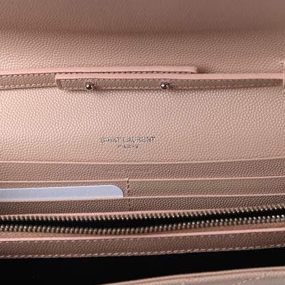 Saint Laurent Grain De Poudre Matelasse Chevron Monogram Chain Wallet Pale Pink 8 of 10