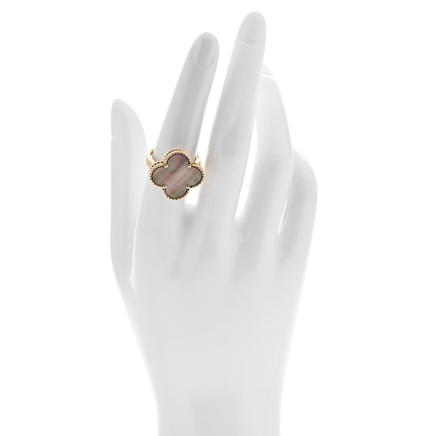 18K Yellow Gold Gray Mother of Pearl Magic Alhambra Ring 53 6.5