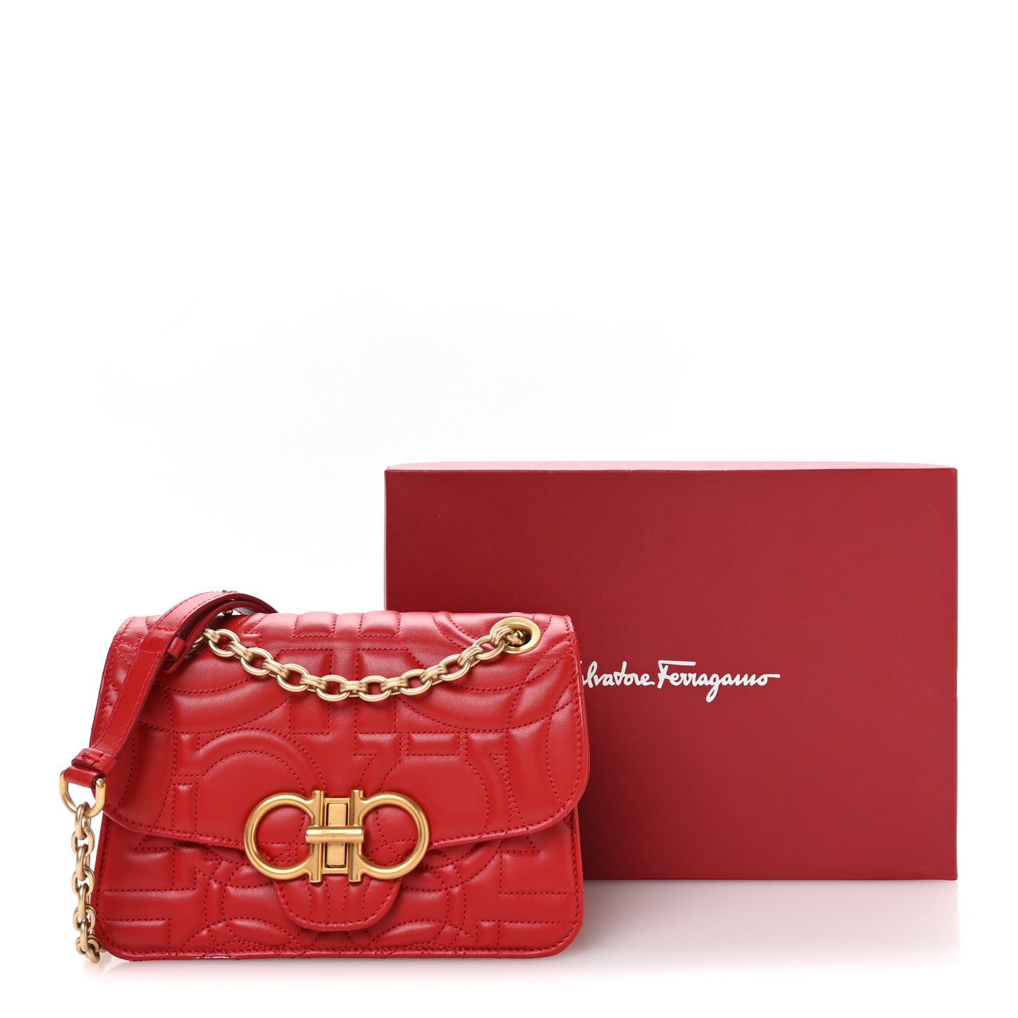 Calfskin Quilted Gancini Flap Bag Lipstick